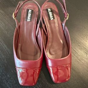 ALOHAS Burgundy Slingback Square Toe Heels